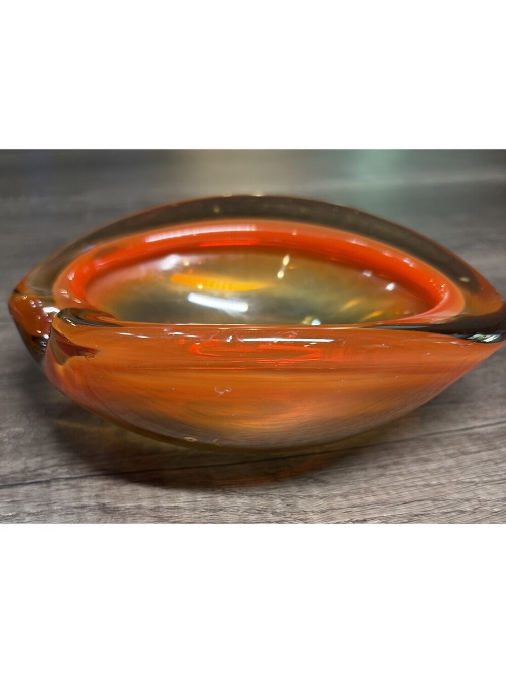 Murano Glass Ashtray VTG MCM 6" Bowl Orange Italy Cigar Sommerso Amber Geode - Picture 3 of 8